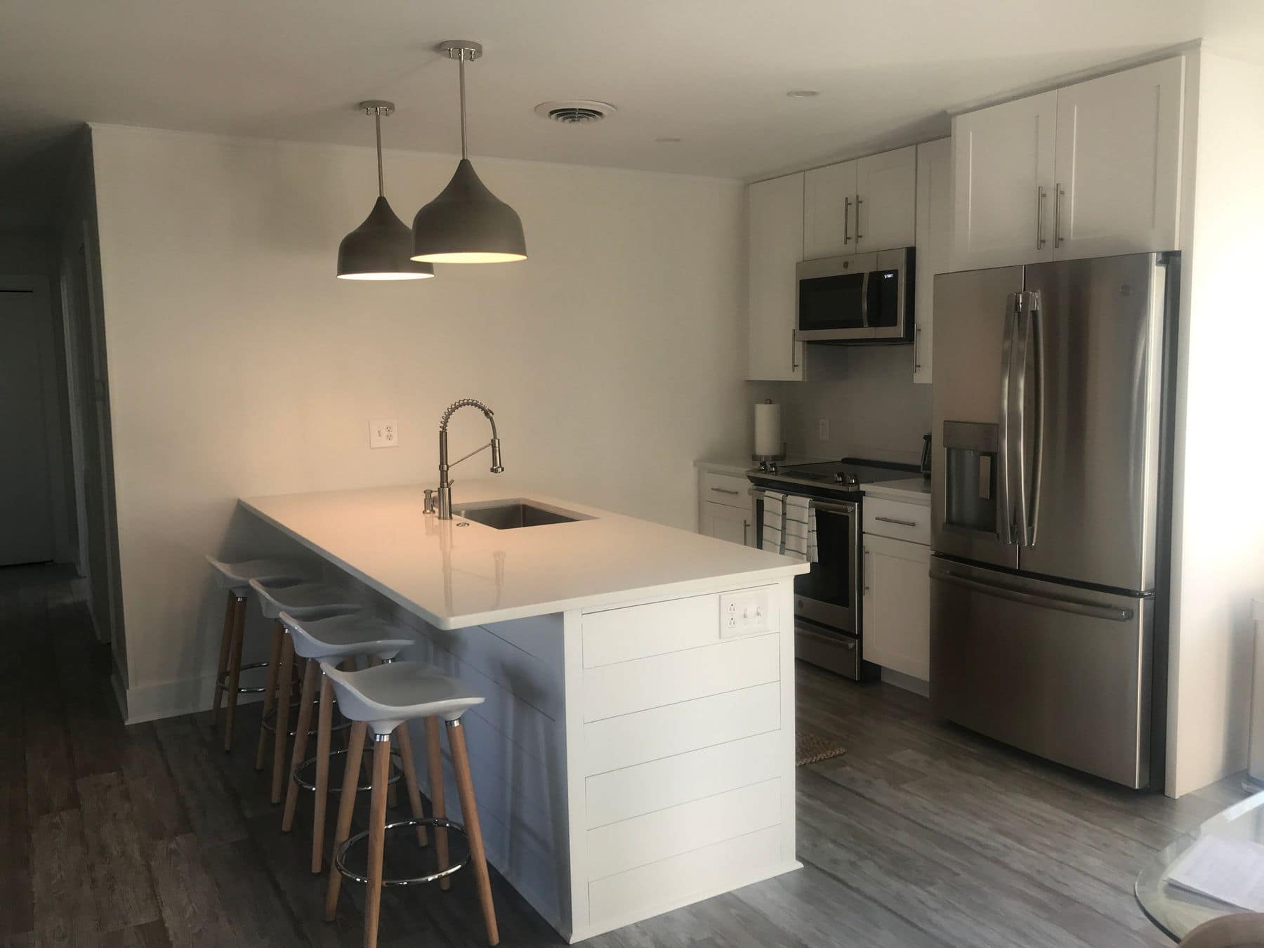 The kitchen from the living room side