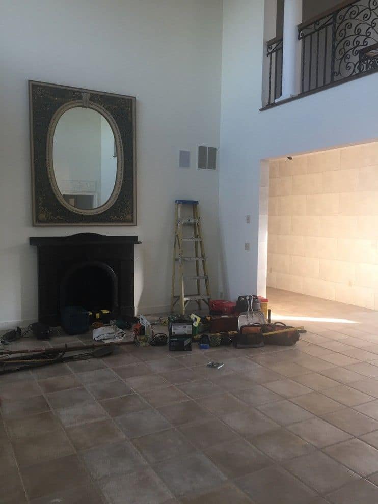 The great room during construction