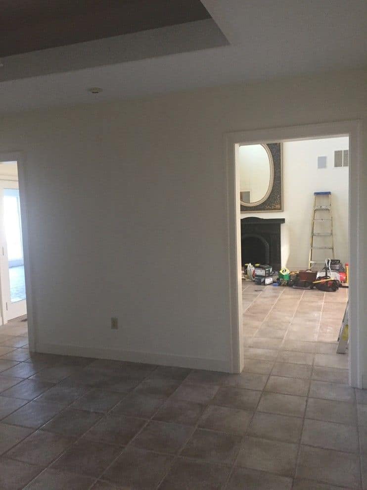 A room opening to the great room during construction